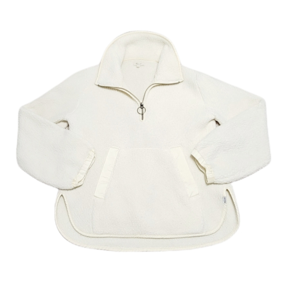 Madewell Quarter Zip Kangaroo Pocket Cream Sherpa Pullover Size M